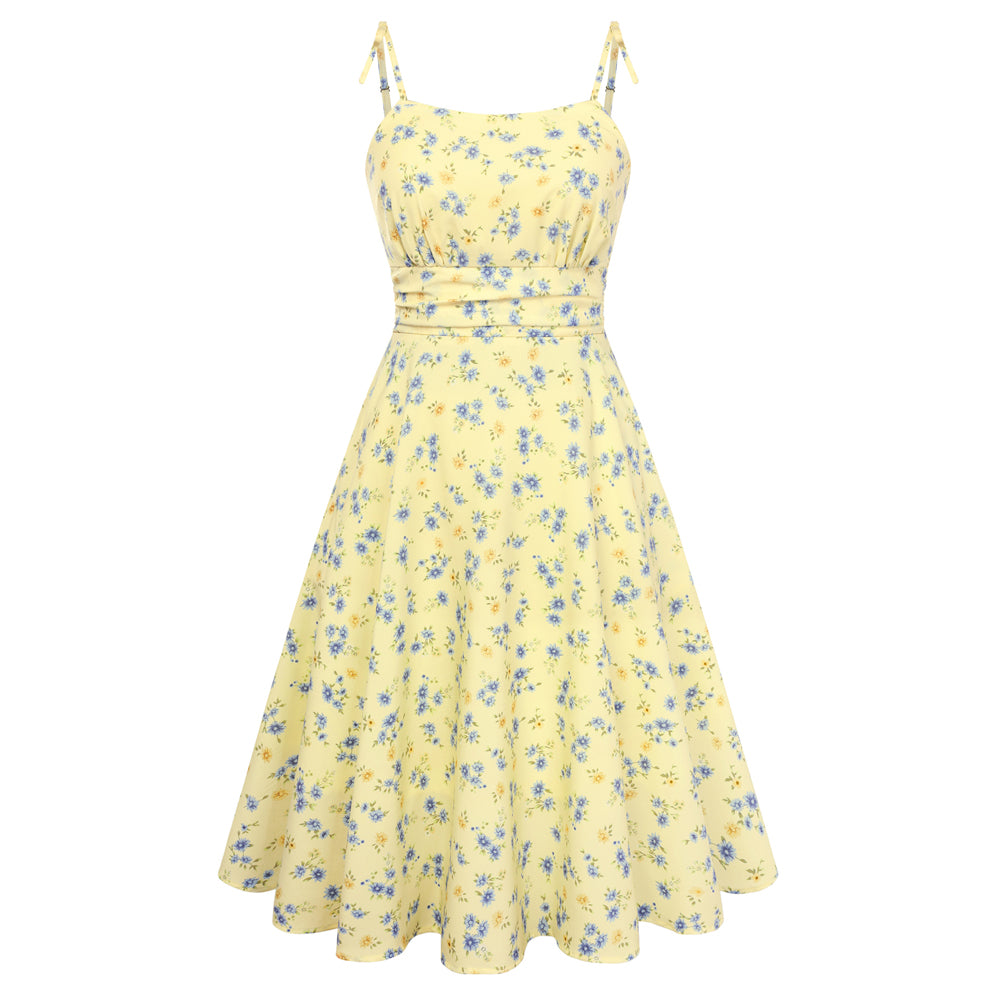 belle poque 2026 Summer Dresses for Women Midi Sun Dress Cute Date Casual Dress with Pockets Yellow-Floral
