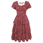 belle poque Vintage Dress 2026 Summer Layered Tiered Ruffle Swing Midi Dress Wine Floral