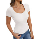belle poque Women's Lace Trim Tops Slim Fit Ribbed Knit Basic Tee Tops