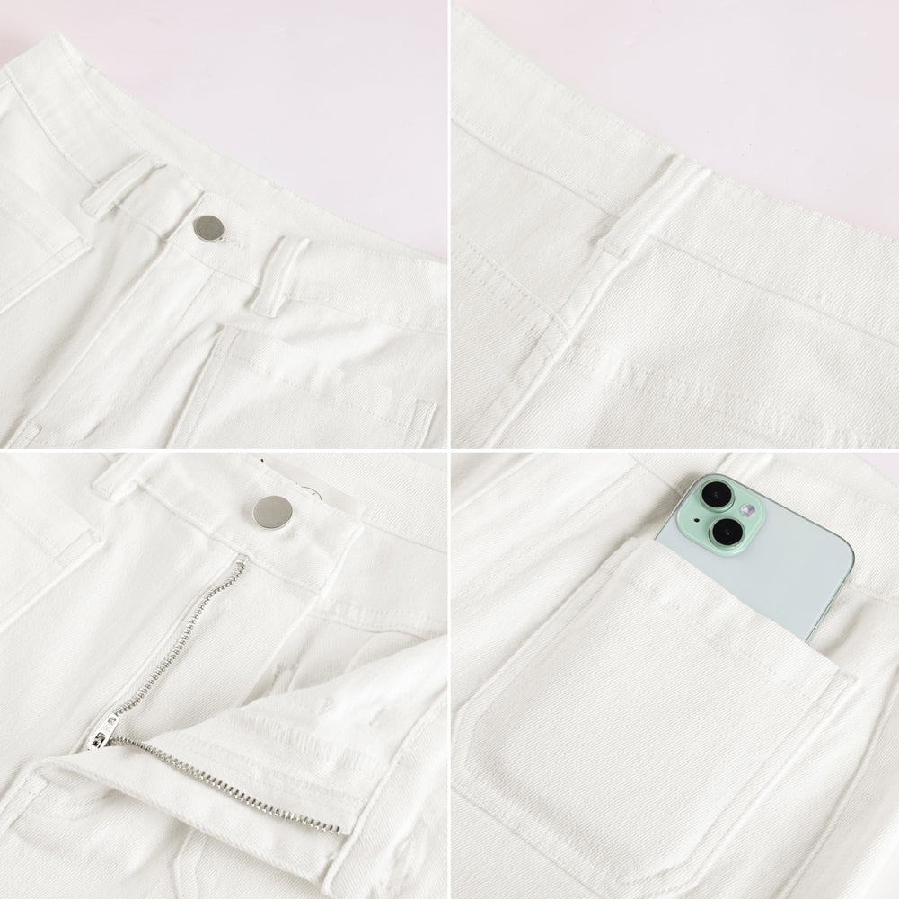 belle poque Women's Straight Leg Jeans Mid Rise Wide Leg Denim Pants with Pockets