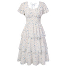 belle poque Vintage Dress 2026 Summer Layered Tiered Ruffle Swing Midi Dress Blue Floral