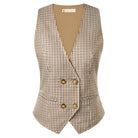 belle poque Women Double Breasted Vest Coat V-Neck Handkerchief Hem Business Waistcoat Brown