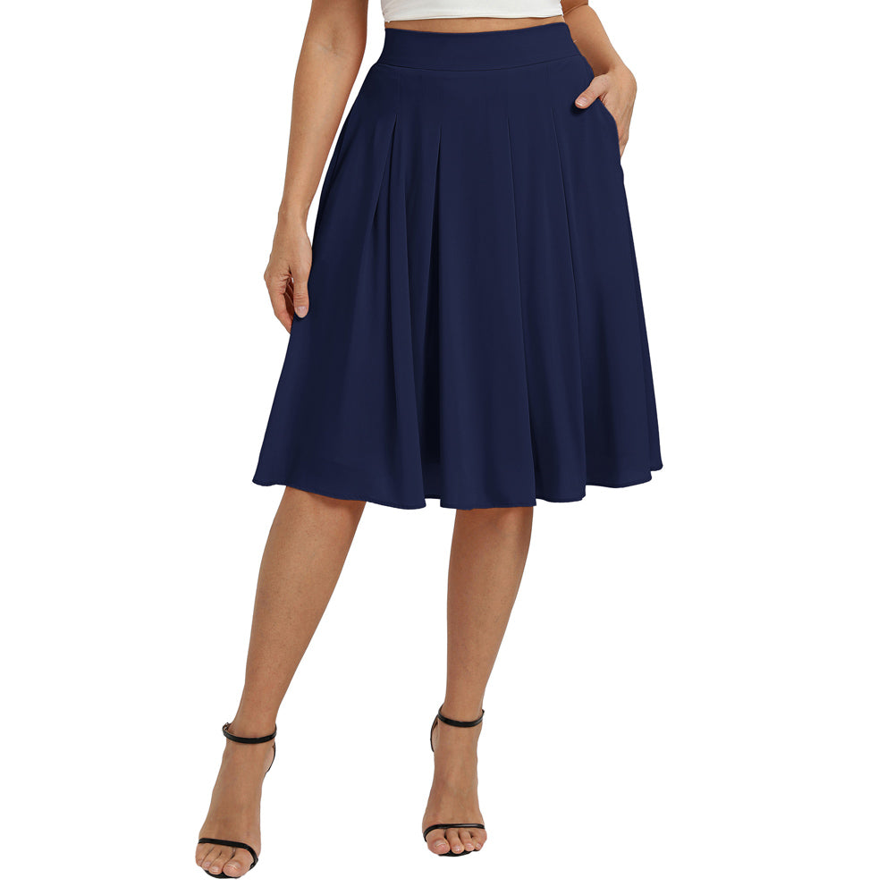 belle poque 2026 Women Spring Vintage Chiffon Skirt Below Knee Flared A-Line Skirt Blue