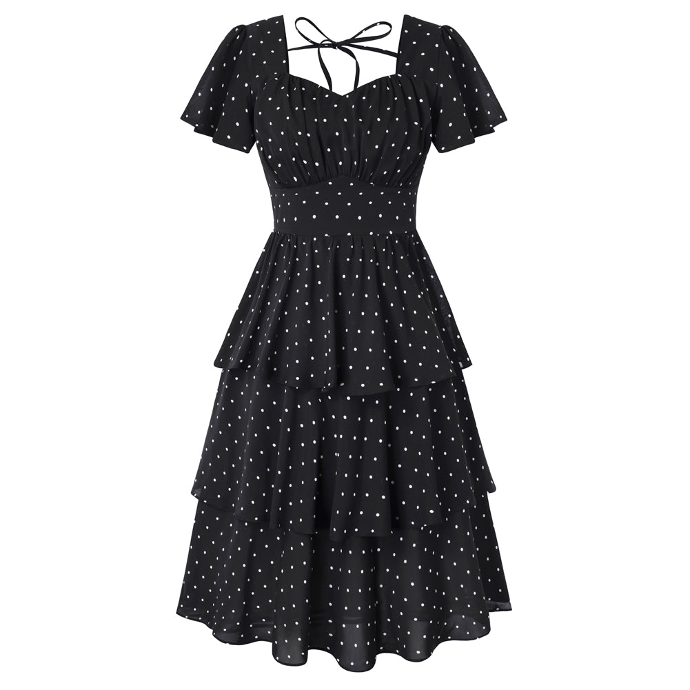 belle poque Women's Vintage Dress 1950s Summer Layered Tiered Ruffle A-line Swing Midi Dress Polka Dots