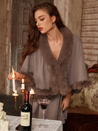 belle poque 1980s Christmas Double-layer Fur Collar Cape