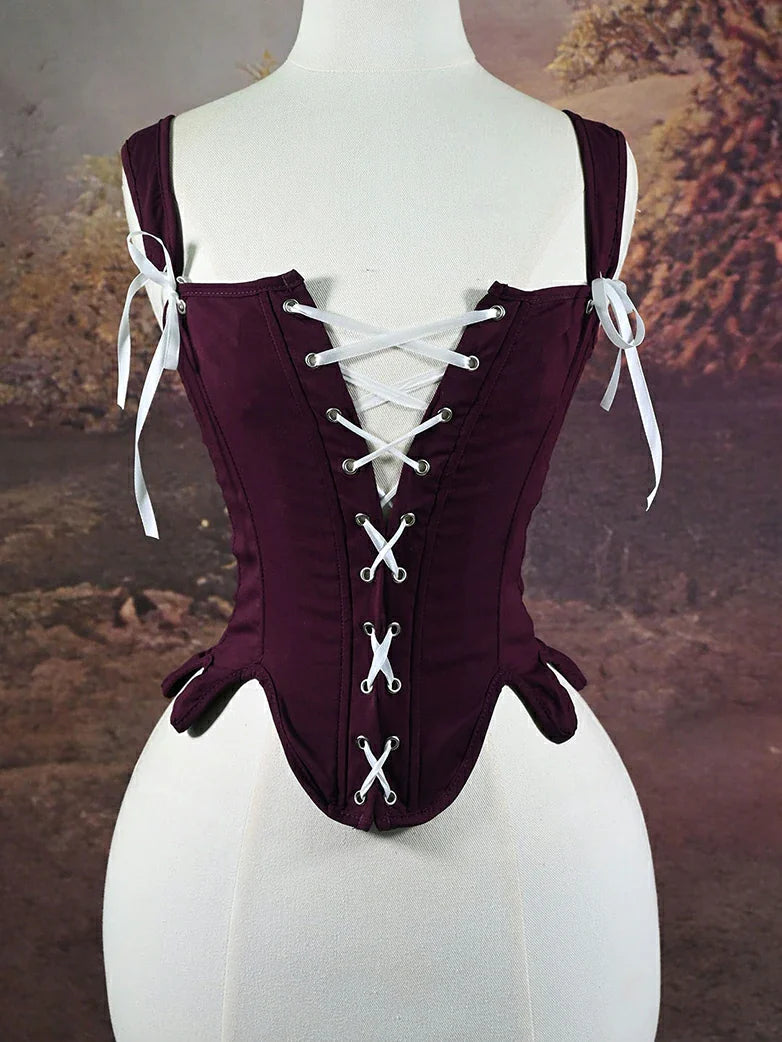 belle poque Victoria Stretch Twill Cotton Herringbone Corset Tops Purple