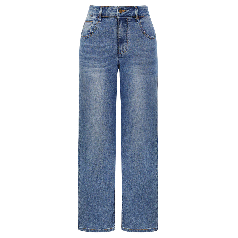 Women Wide Leg Jeans Mid Rise Straight Leg Ankle Jeans with Pockets