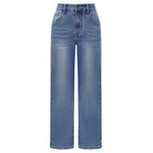 belle poque Women Wide Leg Jeans Mid Rise Straight Leg Ankle Jeans with Pockets Blue