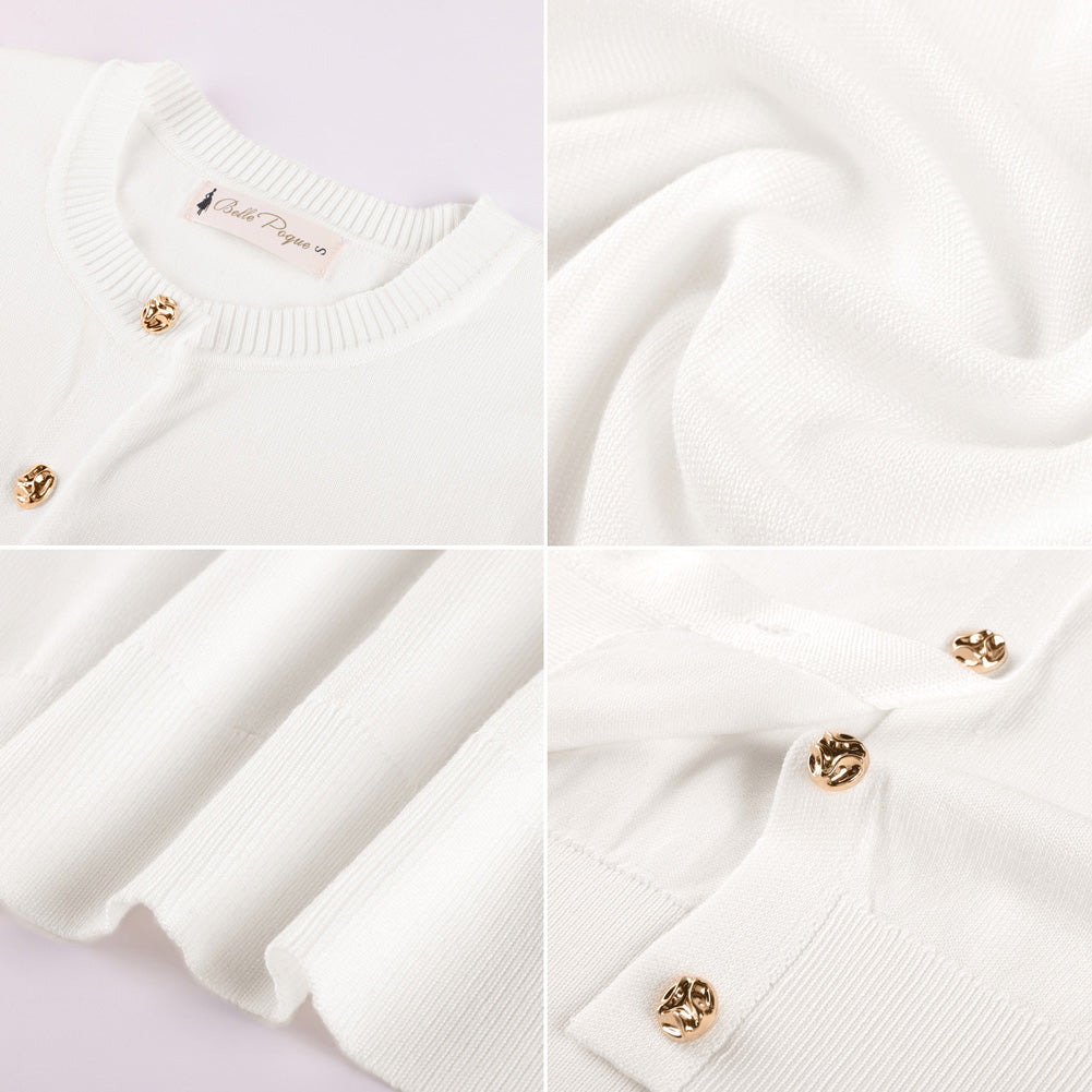 belle poque 2026 Spring Short Sleeve Cardigan Sweater Lightweight Button Up Cardigan