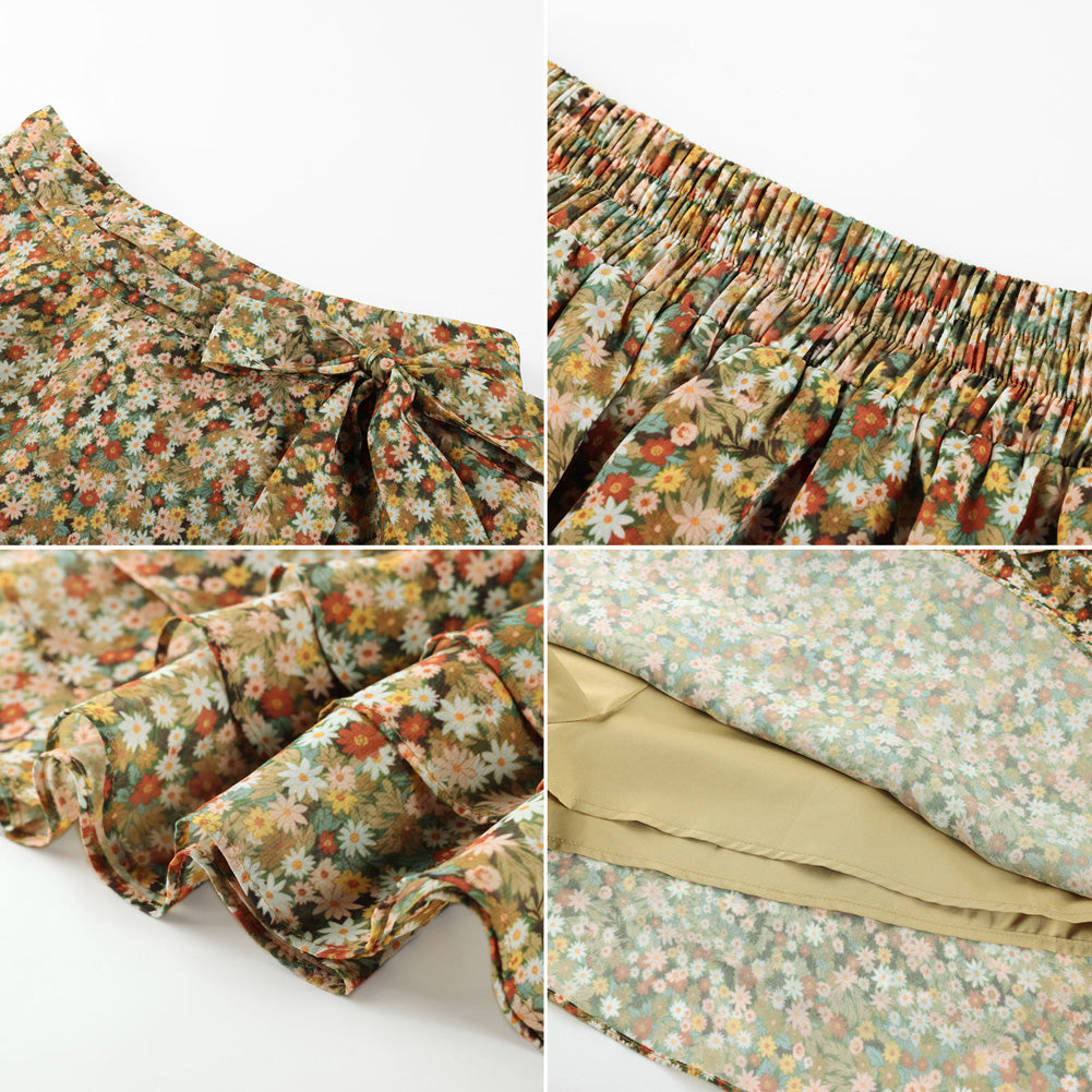 belle poque Women's Flowy Ruffle Mini Skirt with Shorts Underneath Boho Skirt Summer Skirt