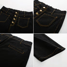 belle poque Vintage Straight Leg High Waisted Elastic Waist Multi-Pocket Flare Denim Pants