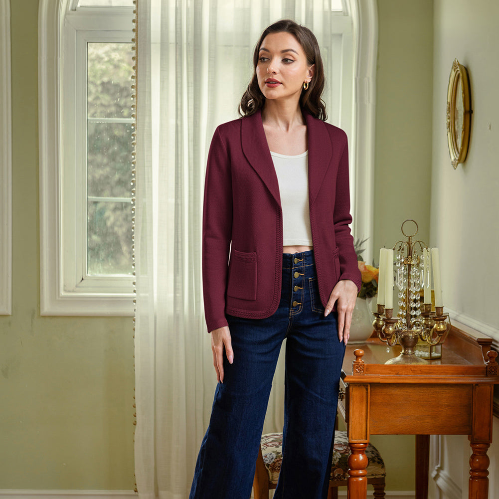 belle poque Vintage Cardigan Sweater Blazer V Neck Shawl Lapel Collar with Pockets