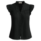 belle poque Women's Ruffle Sleeve Cotton Shirts Button Down Blouses Dressy Casual Tops Black