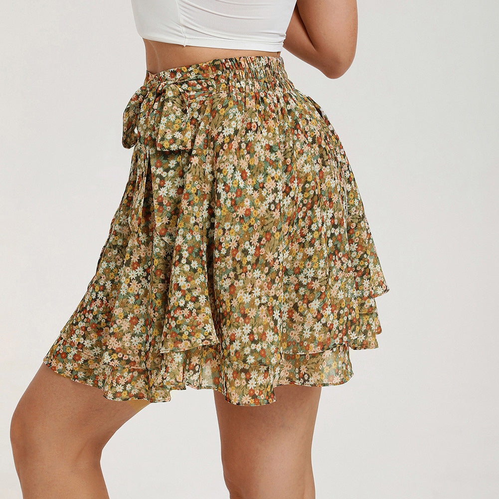 belle poque Women's Flowy Ruffle Mini Skirt with Shorts Underneath Boho Skirt Summer Skirt