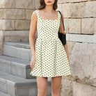 belle poque Women Vintage Polka-Dots Date Dress Square Neck Above Knee A-Line Dress