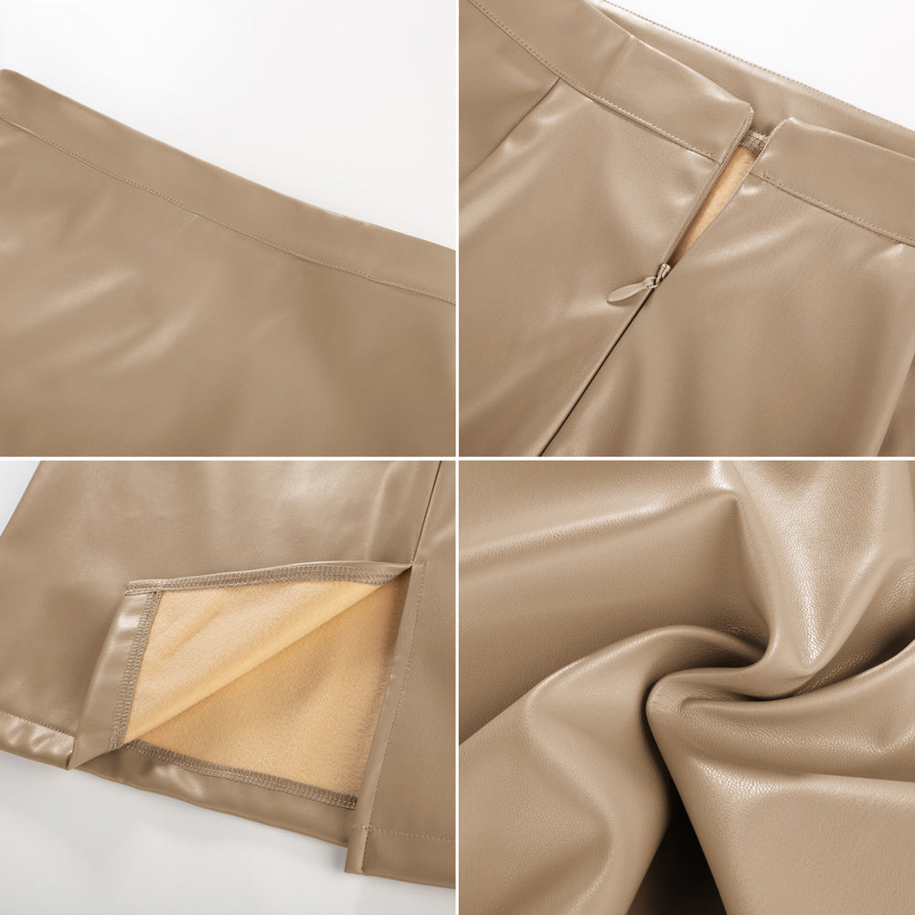 belle poque Midi Leather Skirt for Women High Waist Bodycon Pencil Skirts Work Outfits
