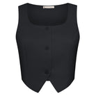 belle poque Women Vintage Handkerchief Hem Vest Square Neck Cropped Length Vest Coat Black