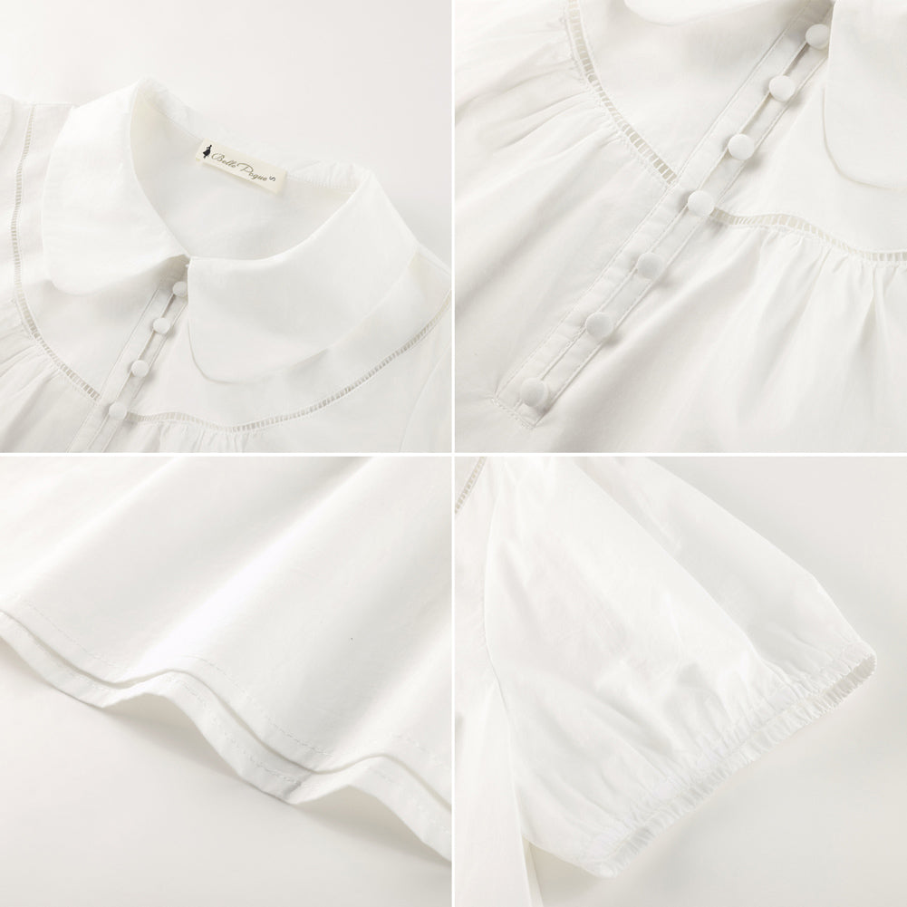 belle poque 2026 Puff Sleeve Cotton Blouses for Women Peter Pan Collar Dressy Work Shirts