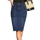 belle poque 2026 Women's Denim Skirt Knee Length Jean Skirt with Pockets