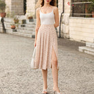 belle poque Women's Spring Summer 2026 Midi Skirts with Slit Flowy A-Line Skirt with Pockets