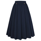 belle poque Women Vintage Swing Skirt Elastic Waist Mid-Calf Length A-Line Skirt Navy Blue
