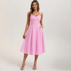 belle poque 1950s Vintage Gingham Dress for Women Sweetheart Neckline Dresses with Pockets