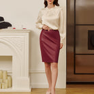 belle poque Midi Leather Skirt for Women High Waist Bodycon Pencil Skirts Work Outfits