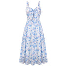 belle poque 2026 Womens Summer Dresses Floral Corset Dress Tie Front Cottagecore Dress Blue