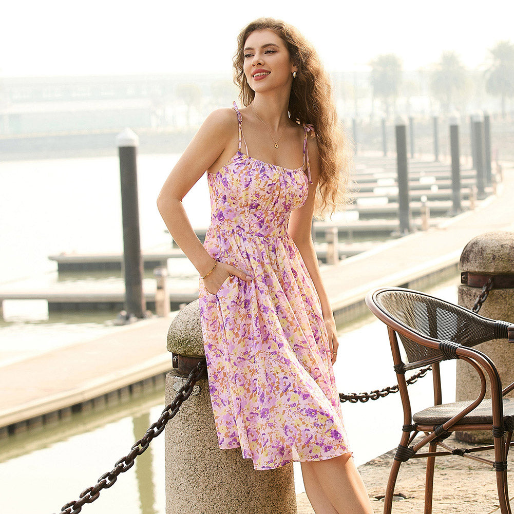 belle poque Floral Dress for Women Midi Sundress 2026 Summer Spring Casual Dresses with Pockets