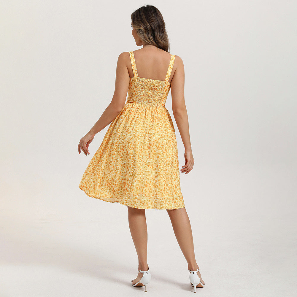 belle poque 2026 Summer Floral Dress Cute Milkmaid Dress with Pockets