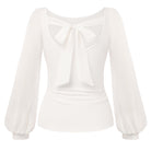belle poque Women's Mesh Long Sleeve Tops Bow Tie Back Dressy Blouses