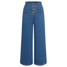 belle poque Vintage Straight Leg High Waisted Elastic Waist Multi-Pocket Flare Denim Pants
