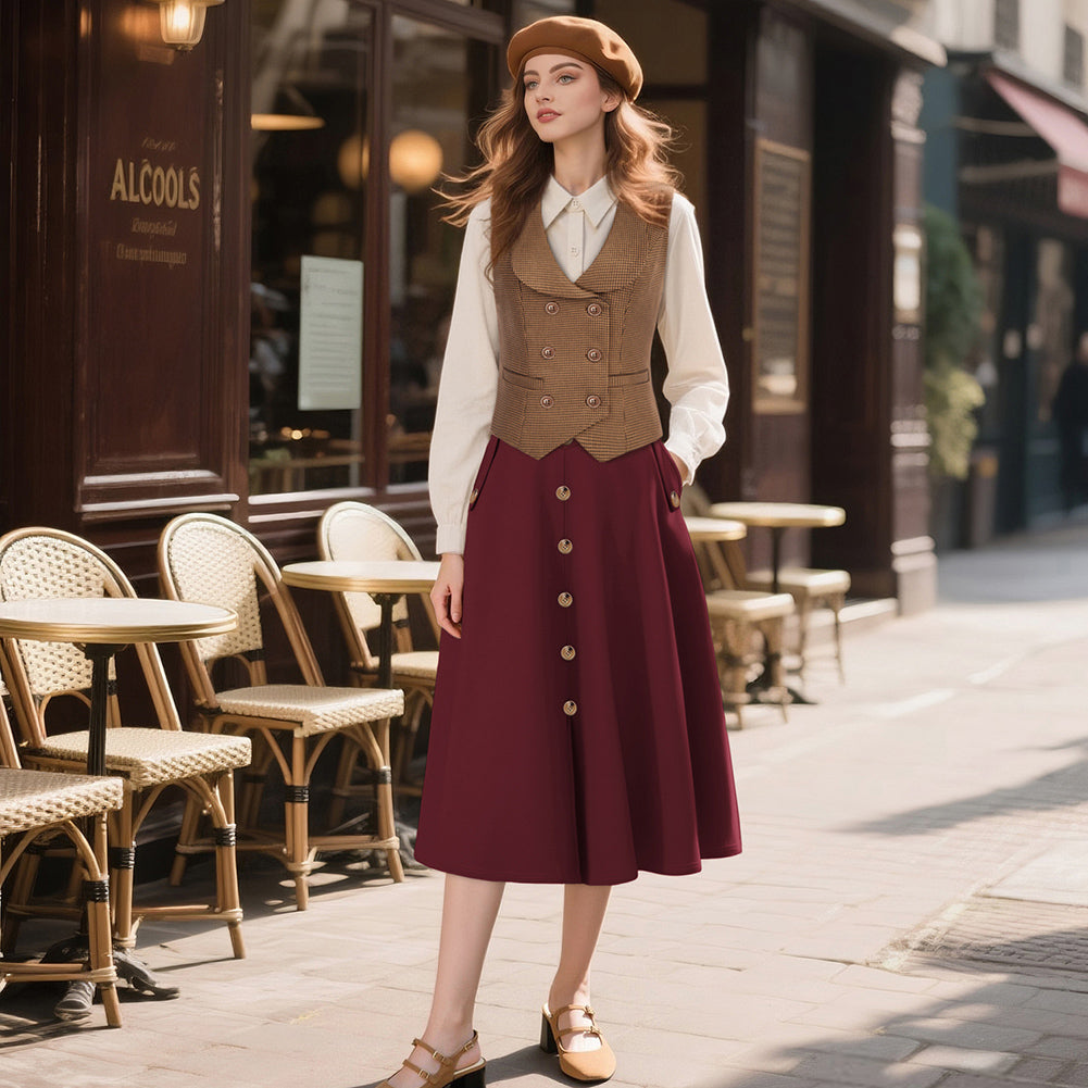 belle poque Belle Poque Women's Vintage A-Line Skirt with Slit Hem