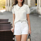 belle poque 2026 Puff Sleeve Cotton Blouses for Women Peter Pan Collar Dressy Work Shirts