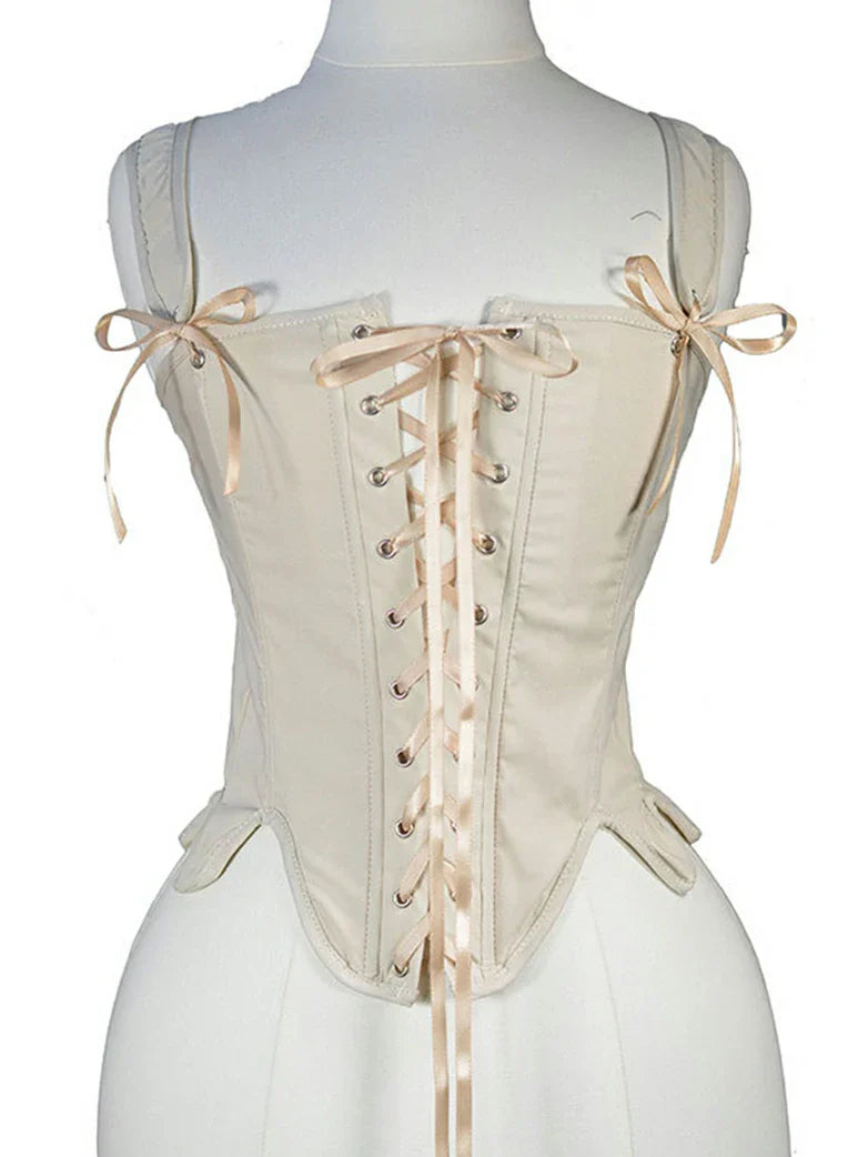 belle poque Victoria Stretch Twill Cotton Herringbone Corset Tops Apricot