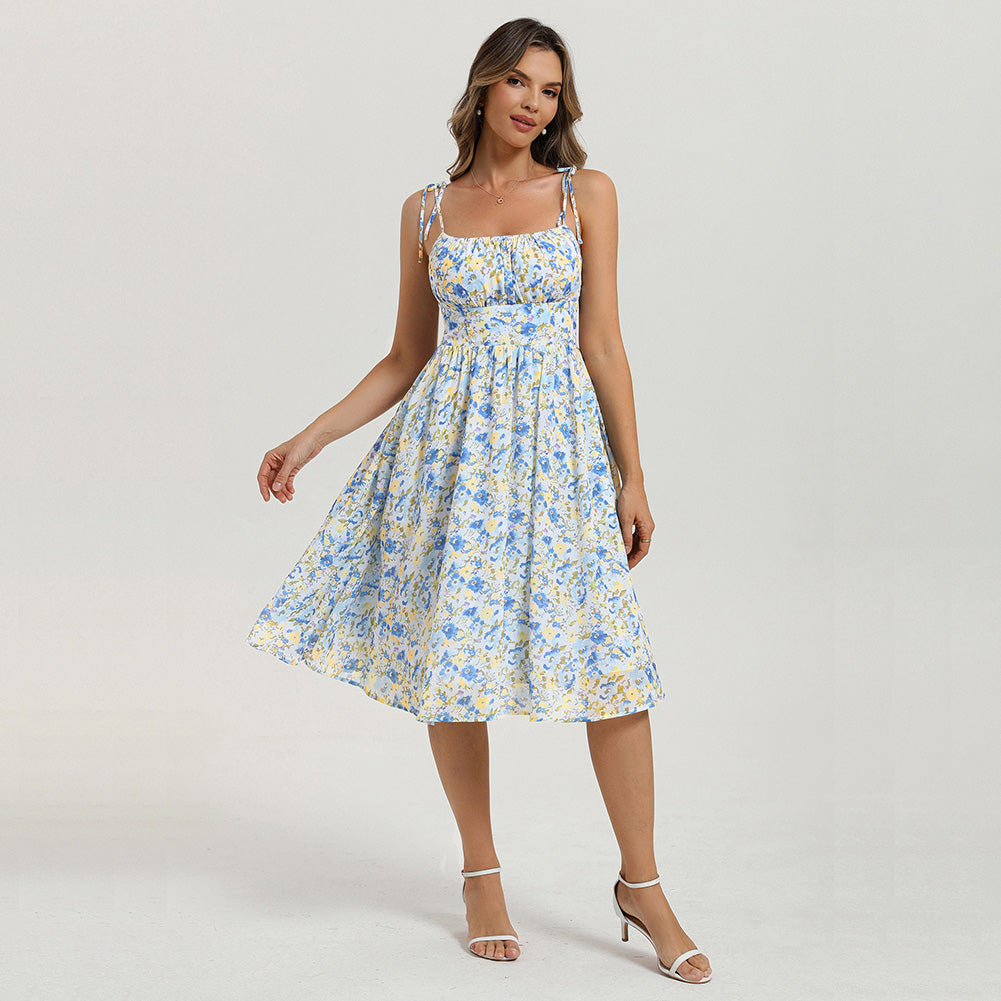 belle poque Floral Dress for Women Midi Sundress 2026 Summer Spring Casual Dresses with Pockets