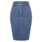 belle poque 2026 Women's Denim Skirt Knee Length Jean Skirt with Pockets Light Blue