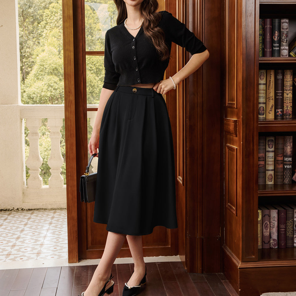 belle poque Women Vintage Swing Skirt Mid-Calf Length A-Line Skirt