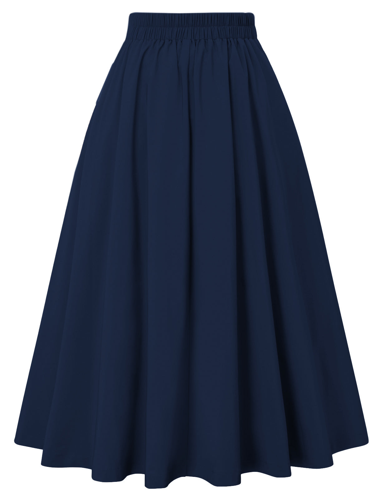 belle poque Pleated Buttons Decorated Elastic Waist High Waist Swing A-Line Skirt with Pockets