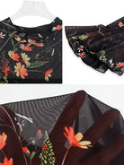 belle poque Floral Mesh Cover-Up Party Dress with Ruffled Sleeves
