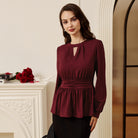 belle poque Women Retro Defined Waist Tops Long Lantern Sleeve Crew Neck Pullover Tops