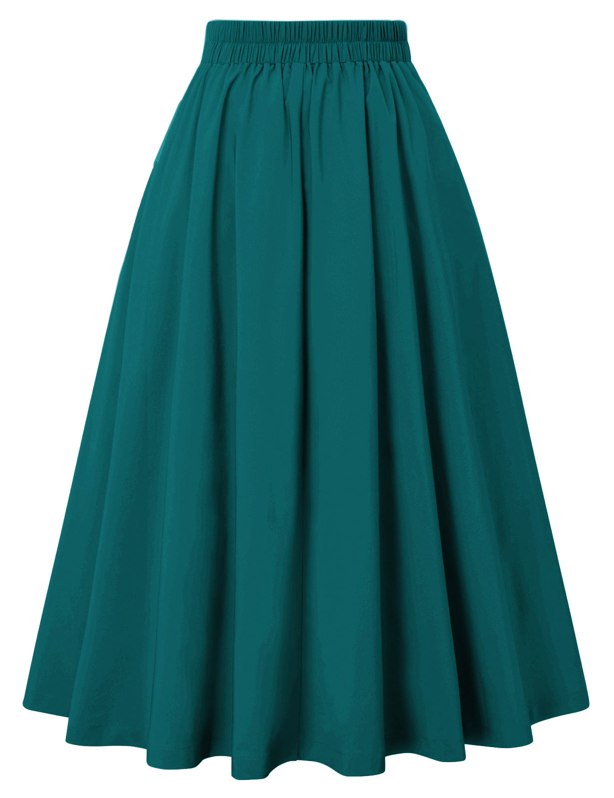 belle poque Pleated Buttons Decorated Elastic Waist High Waist Swing A-Line Skirt with Pockets