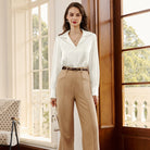 belle poque Women Vintage Shirt OL Long Sleeve Lapel Collar V-Neck Button-up Tops