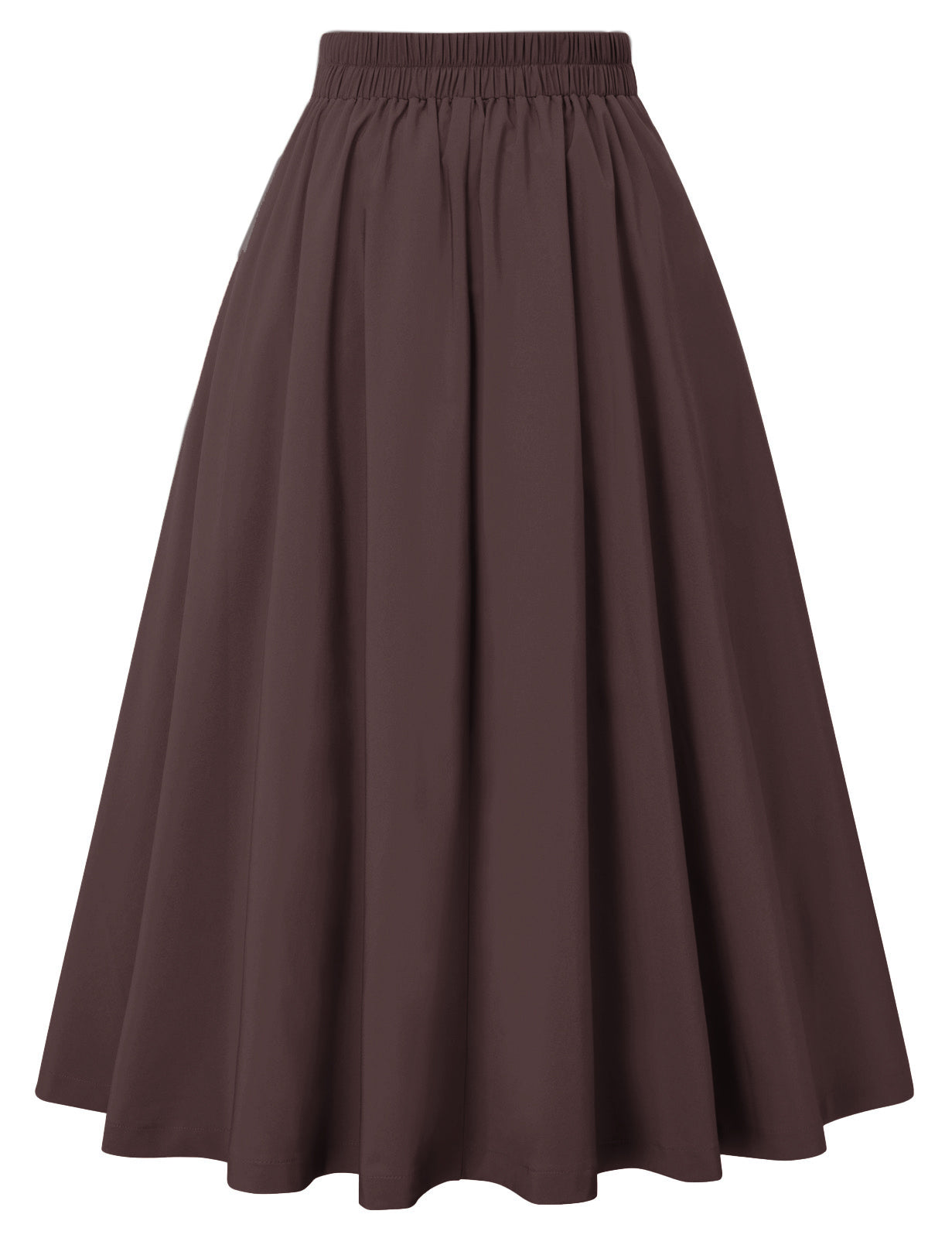 belle poque Pleated Buttons Decorated Elastic Waist High Waist Swing A-Line Skirt with Pockets