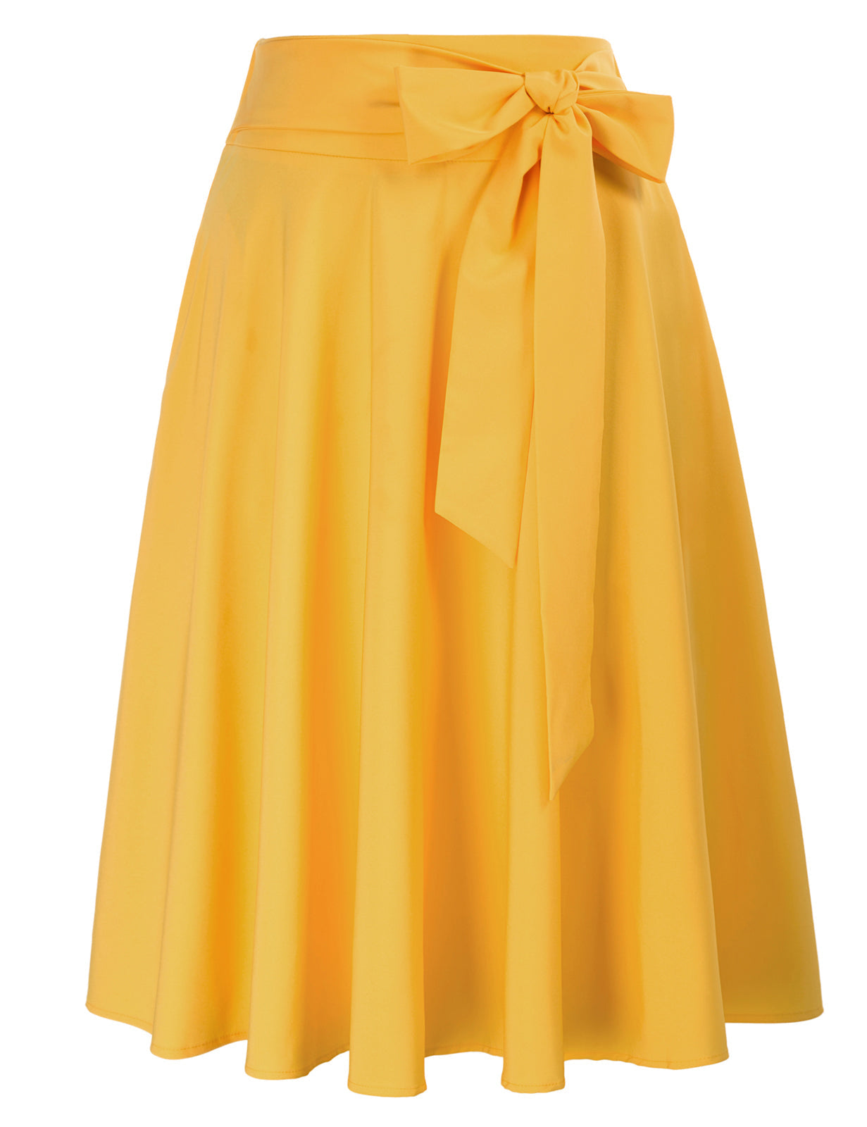 belle poque Floral Patterns Women's High Waist Bow Decorated A-Line Pockets Skirt Yellow