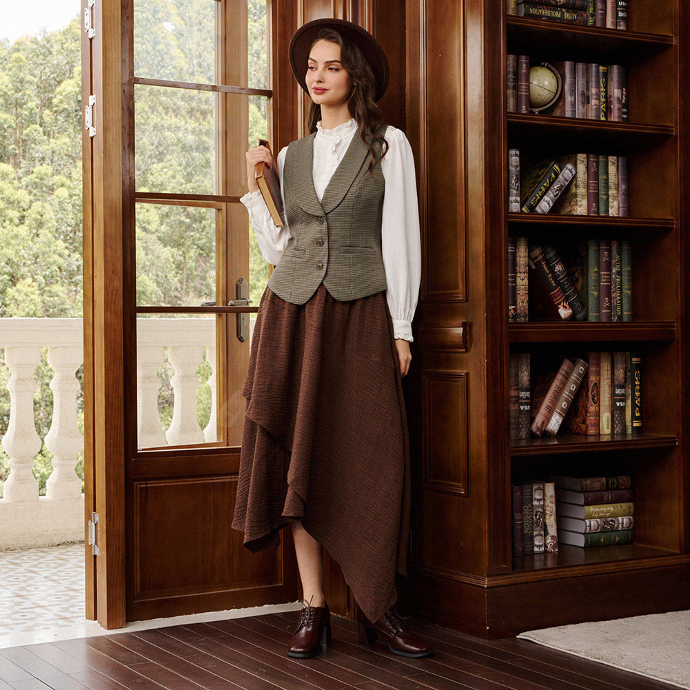 belle poque Vintage Lapel Collar Suit Vest Tops for Women Work Dressy Waistcoat Blazer with Pockets