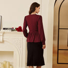 belle poque Women Retro Defined Waist Tops Long Lantern Sleeve Crew Neck Pullover Tops