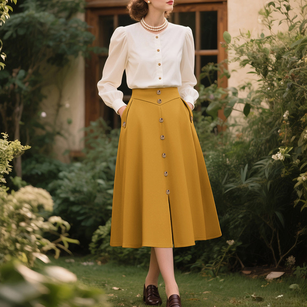 belle poque Belle Poque Women's Vintage A-Line Skirt with Slit Hem