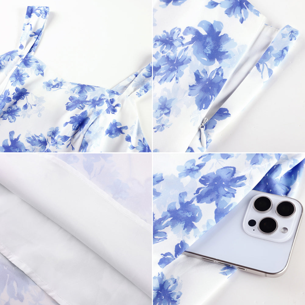 belle poque Women's Floral Midi Sundress with Pockets Spring Summer Dresses for Wedding Guest