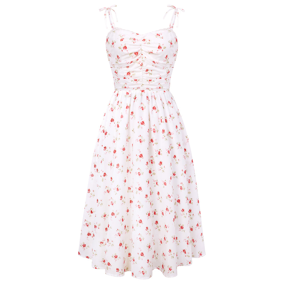 belle poque Women Spring Summer Wedding Guest Dress 2026 Midi Tea Party Ruched Sundress White